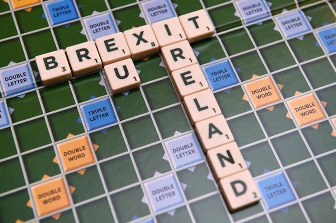 A scrabble board spells out Brexit in Dublin, Ireland 