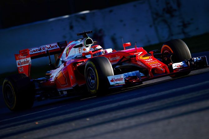Ferrari's Finnish driver Kimi Raikkonen drives during Day 3 of F1 winter testing at Circuit de Catalunya in Montmelo, Spain, on Thursday