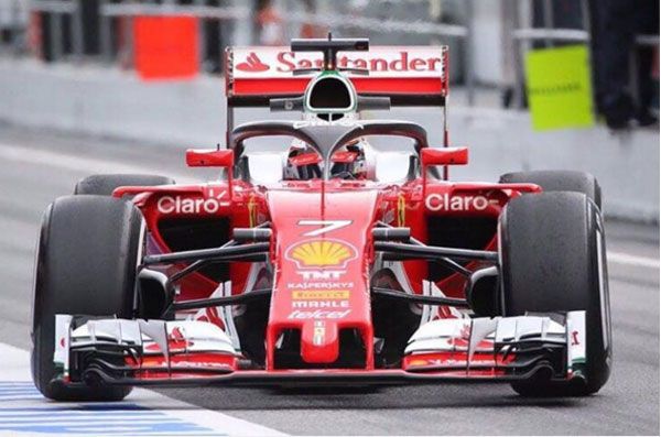 Kimi Raikkonen drives in the new modified Ferrari on Thursday