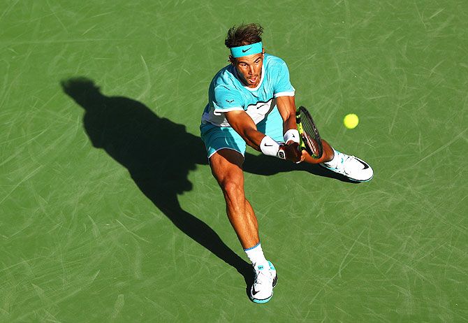 Spain's Rafael Nadal in action against compatriot Fernando Verdasco during their BNP Paribas Open at Indian Wells Tennis Garden in Indian Wells, California, on Tuesday