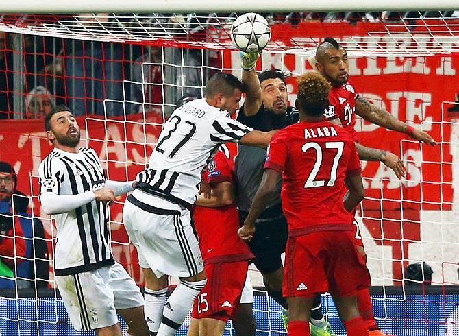 Juventus' 'keeper Gianluigi Buffon makes a save
