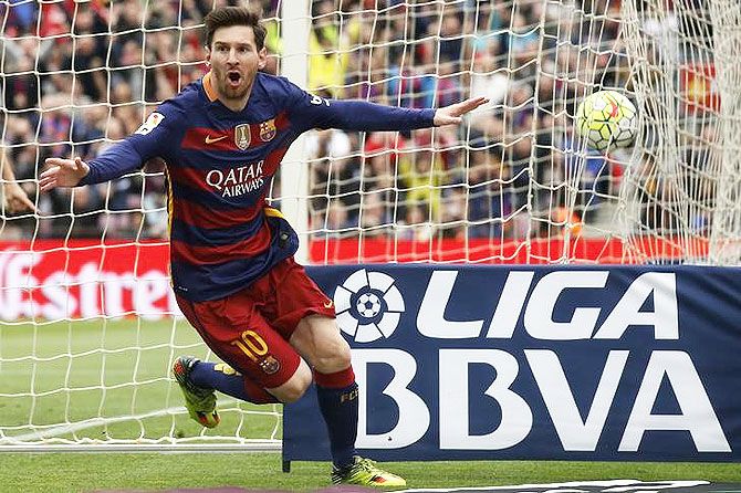 FC Barcelona's Lionel Messi celebrates a goal