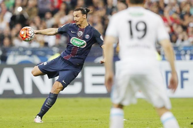 Paris St Germain's Zlatan Ibrahimovic in action again Marseille during their French Cup final on Saturday