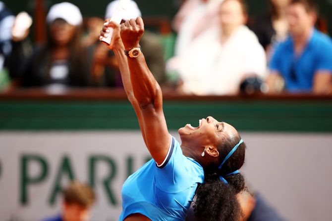 Serena Williams is ecstatic after her close win on Saturday