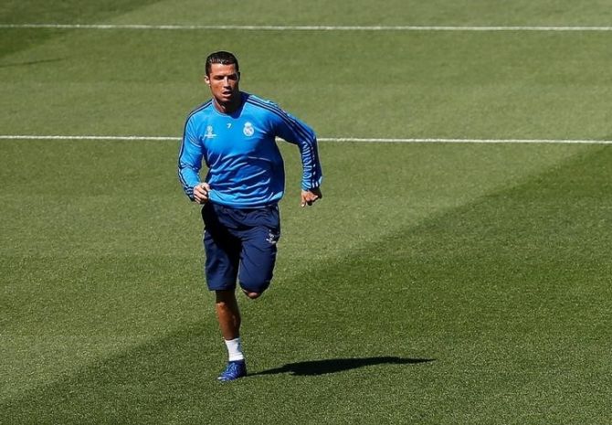 Real Madrid's Cristiano Ronaldo during a training session