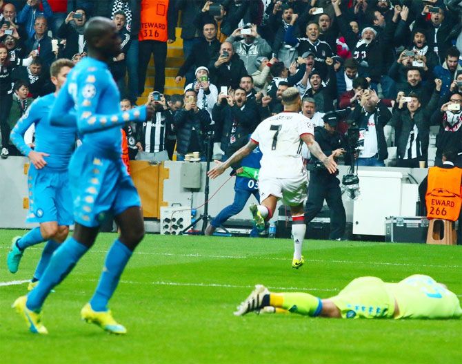 Besiktas' Ricardo Quaresma celebrates his goal against Napoli on Tuesday