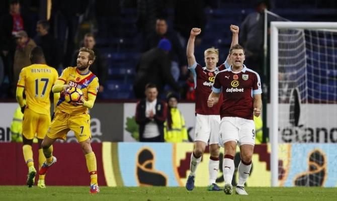 Burnley's Sam Vokes celebrates after the game against Crystal Palace on Saturday