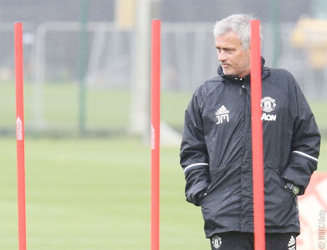 Manchester United manager Jose Mourinho at a training session on Friday