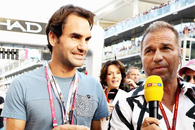 Tennis superstar and former World No 1 Roger Federer on the grid before the Abu Dhabi Formula One Grand Prix on Sunday