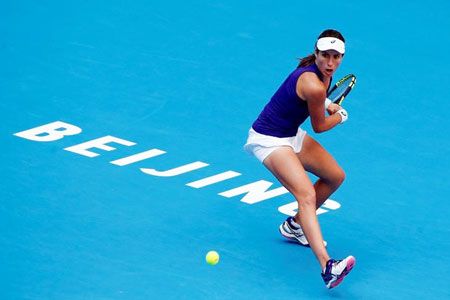 Britain's Johanna Konta plays against Madison Keys of the U.S. in the China Open on Saturday