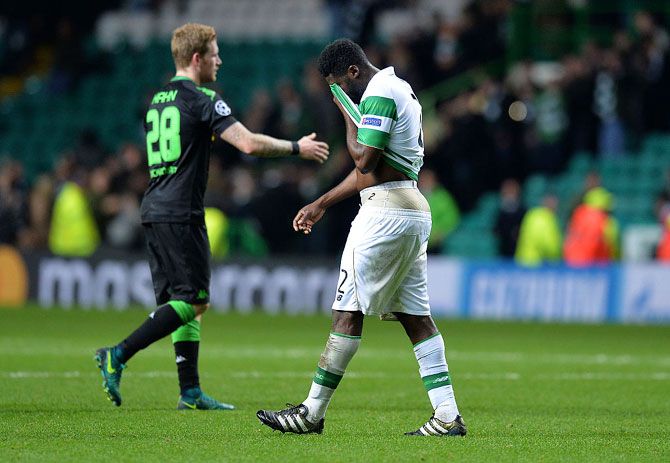 Celtic FC's Kolo Toure reacts at the final whistle as Celtic are beaten 2-0 by VfL Borussia Moenchengladbach