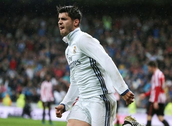 Real Madrid's Alvaro Morata celebrates his goal