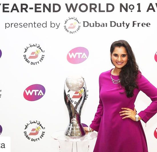 Sania Mirza with the WTA World No 1 Trophy on Sunday