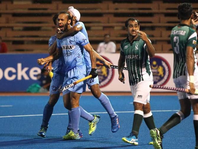 Indian players celebrate after they won the Asian Champion Trophy beating Pakistan 3-2 in the final at Kuantan, Malaysia, October 30, 2016. Photograph: Hockey India