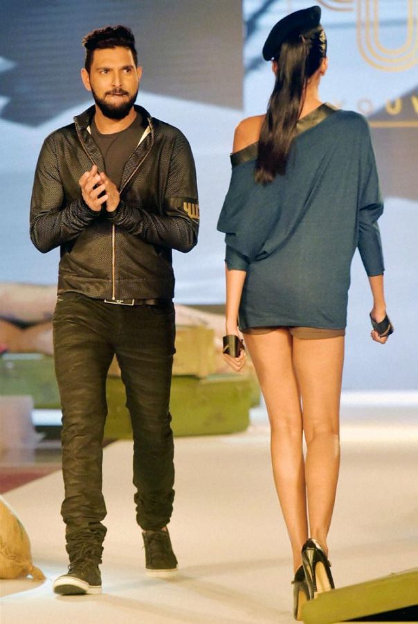 Yuvraj Singh walks the ramp at the launch of his clothing line YWC in September 2016