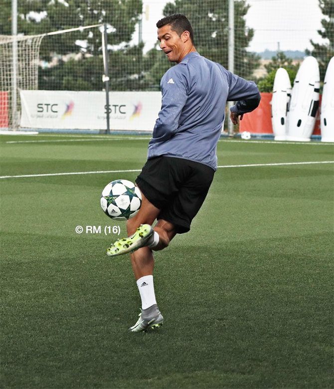 Cristiano Ronaldo at a training session on Tuesday