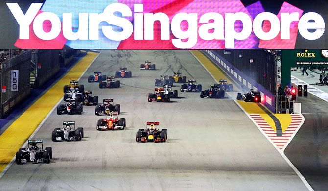 Action from the Singapore F1 GP on Sunday
