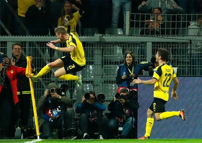 Borussia Dortmund's Andre Schuerrle celebrates on scoring the equaliser against Real Madrid on Tuesday