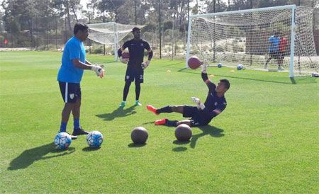 Players of India's under-17 team at a practice session in Portugal on Sunday