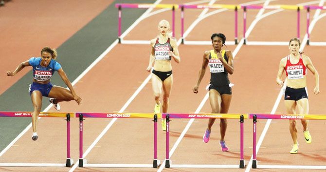 Kori Carter of the US beat the competition to a gold medal in the women’s 400 metres hurdles final on Thursday