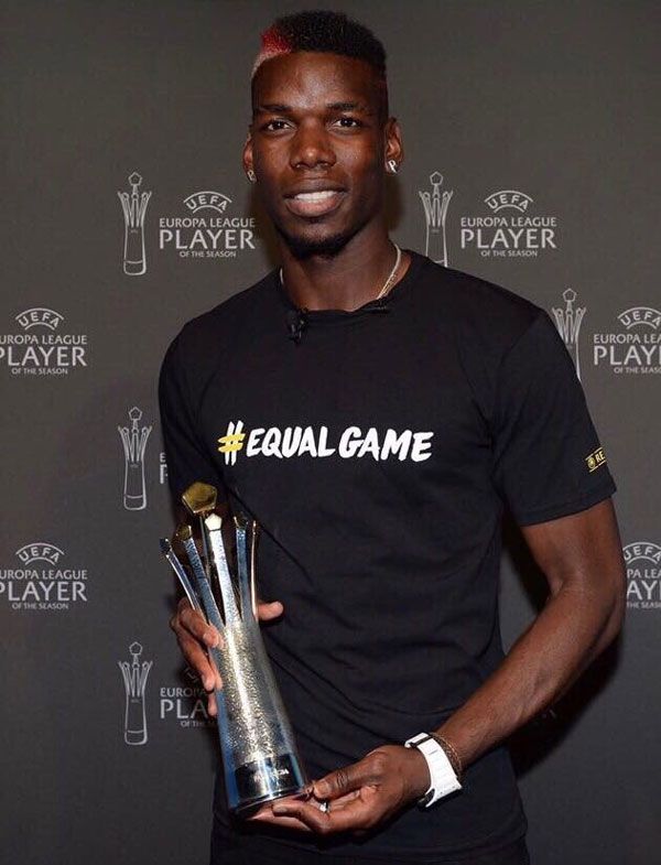 Paul Pogba with the UEFA Europa League player of the year award