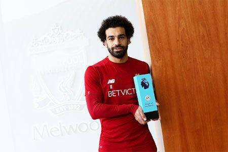 Liverpool's Mohamed Salah with the EPL player of the month away