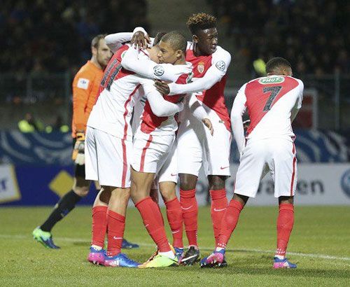 Monaco players celebrate a goal on Wednesday