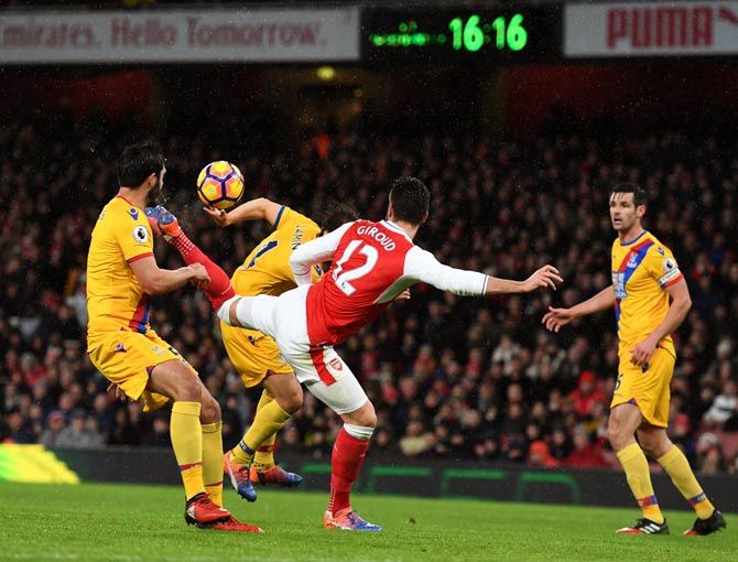 Olivier Giroud scores the opening goal for Arsenal against Crystal Palace in January this year
