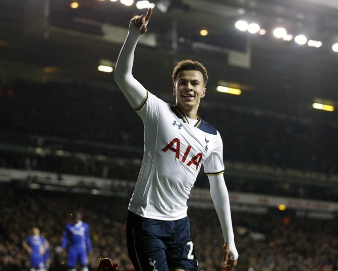 Dele Alli celebrates scoring a goal for Tottenham Hotspur
