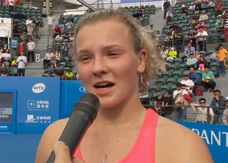Katerina Siniakova speaks after her title win