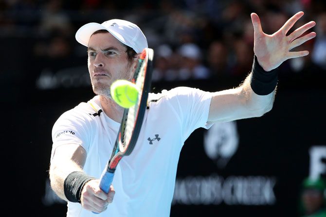 Great Britain's Andy Murray plays a backhand shot in his third round match against USA's Sam Querrey on day five of the 2017 Australian Open at Melbourne Park on Friday