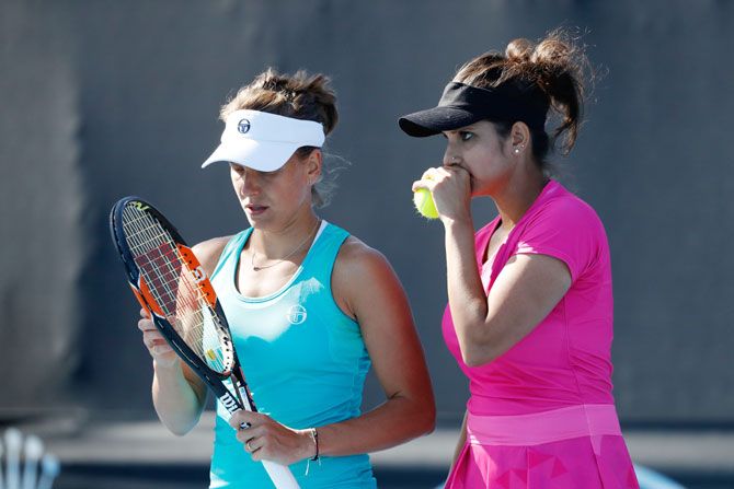India's Sania Mirza and her doubles partner Czech Republic's Barbora Strycova at the Australian Open