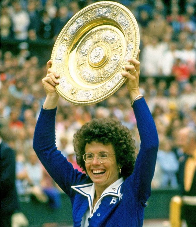 Billie-Jean King with her Wimbledon title, one of her 8 titles in the professional era
