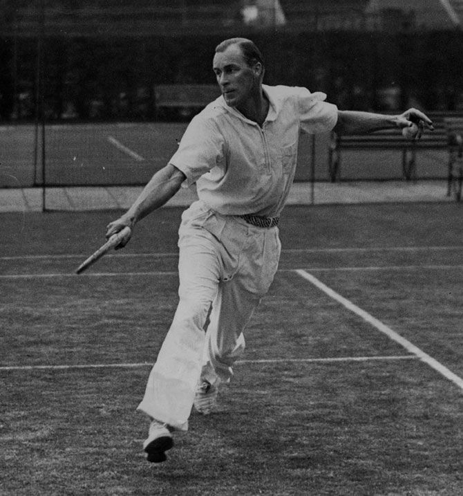 This picture clicked on 18th July 1935 shows 'Big Bill' Tilden, three-time Wimbledon men's singles champion in action