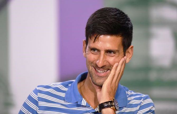 A confident Novak Djokovic is all smiles at a press conference on Sunday, the eve of the Wimbledon Championships in London