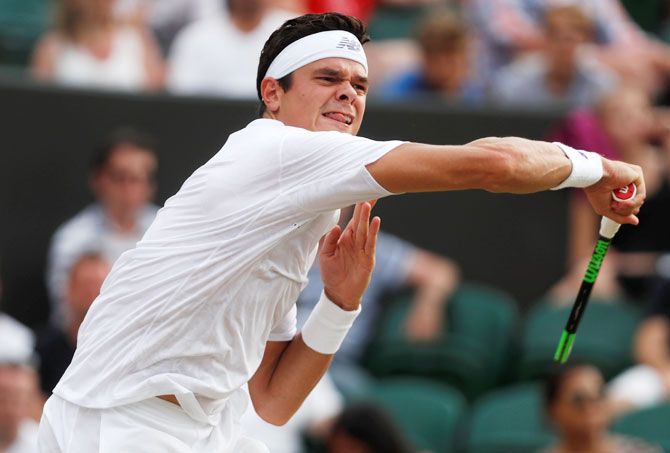 Canada’s Milos Raonic in action during his second round match against Russia’s Mikhail Youzhny