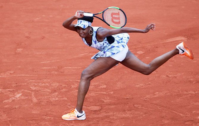 USA's Venus Williams in action during her third round match against Belgium's Elise Mertens on Saturday
