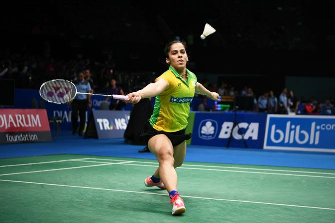 India's in action against Thailand's Ratchanok Intanon during the first round of the Women's single of the BCA Indonesia Open 2017 at Plenary Hall Jakarta Convention Centre in Jakarta, Indonesia, on Tuesday