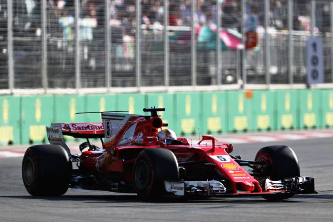 Ferrari's Sebastian Vettel in action during the Azerbaijan Formula One Grand Prix at Baku City Circuit in Baku, Azerbaijan on Sunday