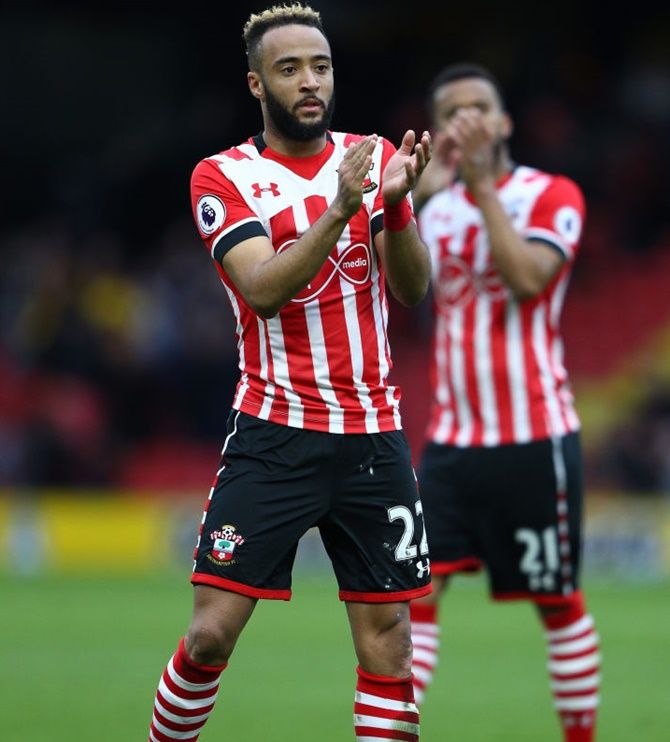Nathan Redmond of Southampton shows appreciation to the fans after the Premier League match