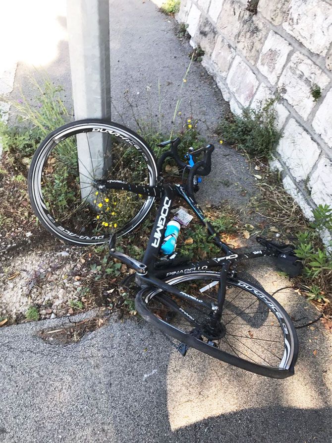 Chris Froome's damaged cycle after the hit-and-run case