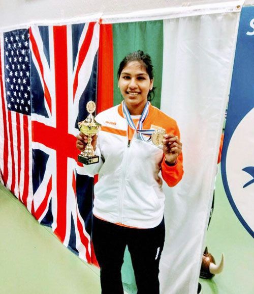 India's fencer CA Bhavani Devi from Tamil Nadu, after winning the gold medal at World Cup Fencing Championship at Iceland on Saturday