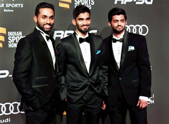 Indian badminton's poster boys, HS Prannoy, K Srikanth and B Sai Praneeth, look dapper
