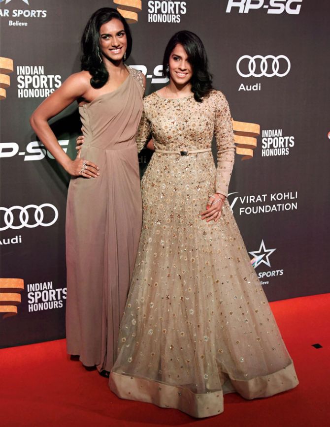 Olympians and badminton champs, PV Sindhu and Saina Nehwal make for a graceful picture on the red carpet