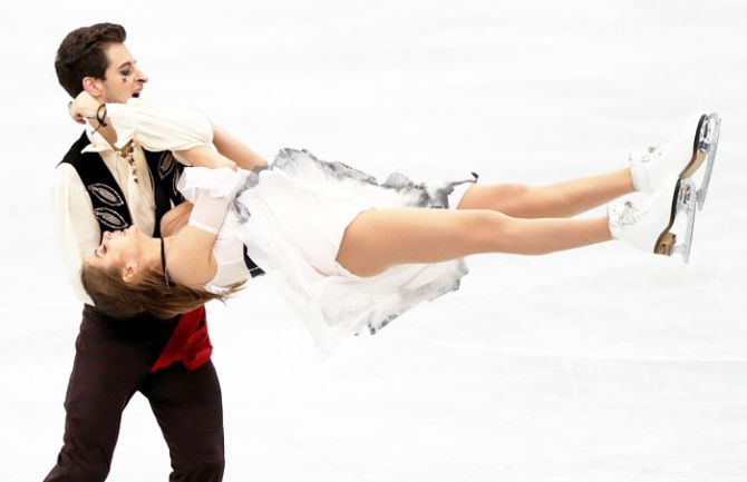 Ukraine's Alexandra Nazarova and Maxim Nikitin perform during the ice dance short dance figure-skating contest in Osaka, Japan on Sunday