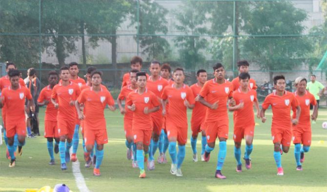 The Indian Under-17 football squad going through the paces at a training session