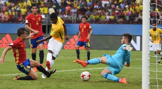 Brazil’s Lincoln scores against Spain