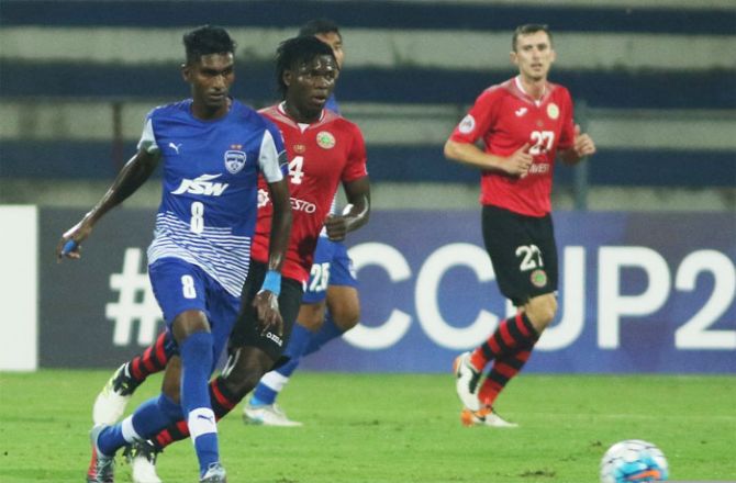 Action from the match between Bengaluru FC and Istiklol in Bengaluru on Wednesday