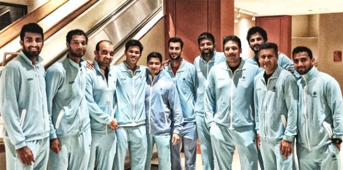 The Indian Davis Cup team with coach Zeeshan Ali and captain Mahesh Bhupathi