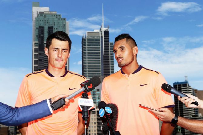 Nick Kyrgios and Bernard Tomic (left) have described each other as friends and allies in the past, and occasionally defended each other against accusations of brattish behaviour on and off the court